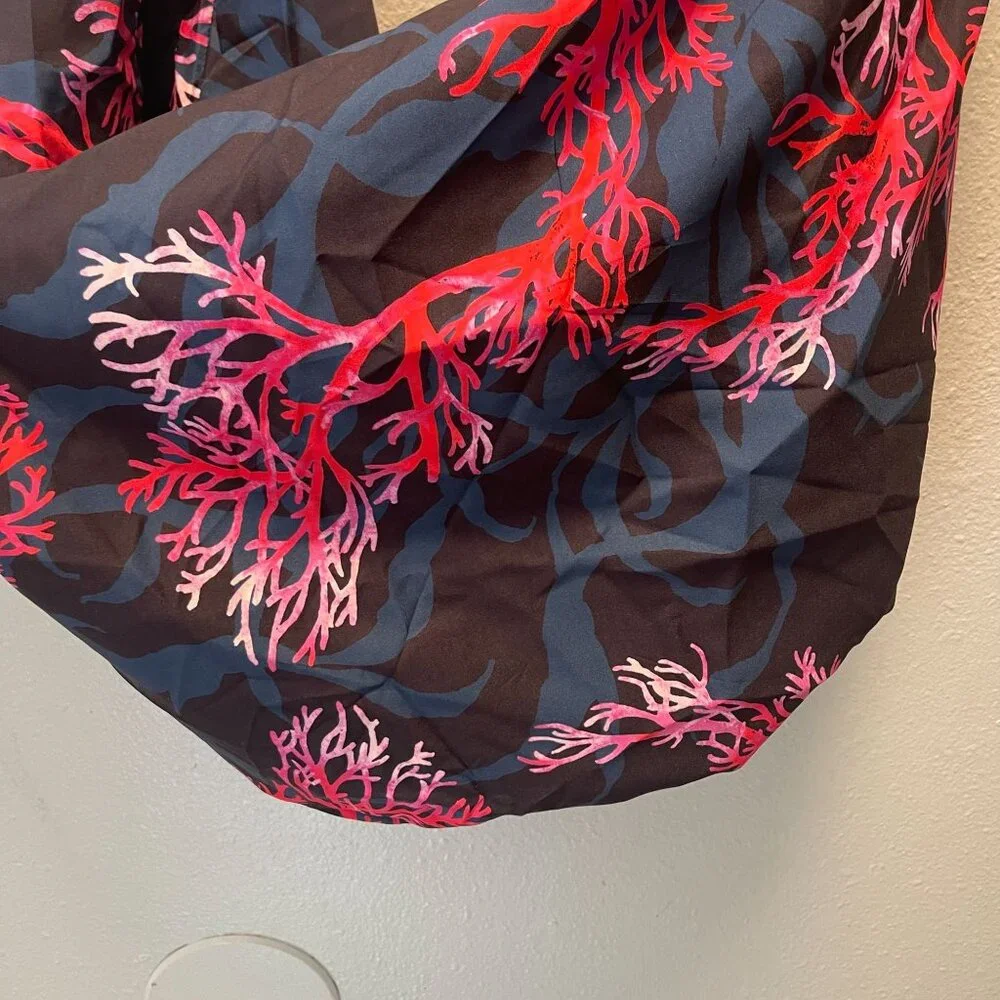 MODAPOSA Large Hobo‎ Bag Coral Print Black Pink Red Lightweight Shoulder Tote